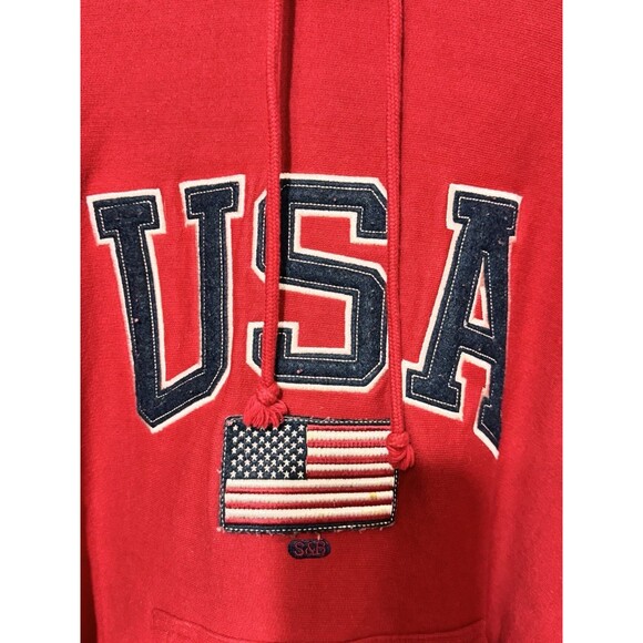 Vintage Steve & Barry’s USA Flag Red Hoodie Pullover Sweatshirt Mens XL - Picture 4 of 5